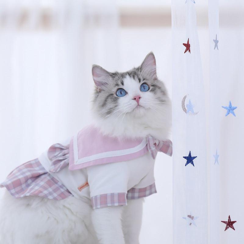 Cute Summer Cat Dress With Pleated Skirt And Rabbit Ears