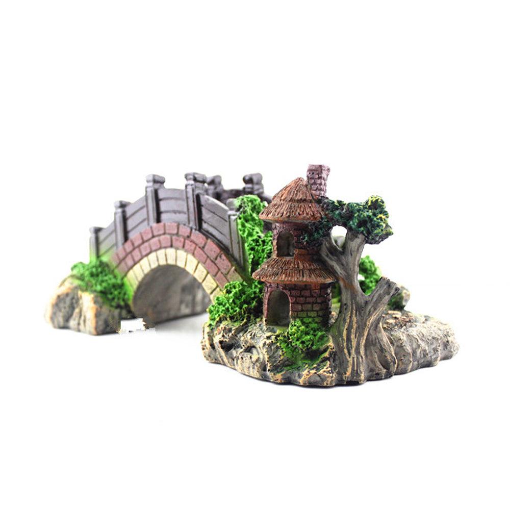 Retro Arch Bridge Resin Aquarium Decoration - Black Red Fish Tank Landscaping Accessory