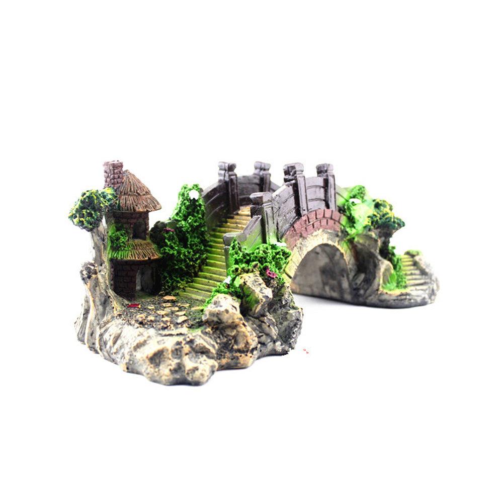 Retro Arch Bridge Resin Aquarium Decoration - Black Red Fish Tank Landscaping Accessory