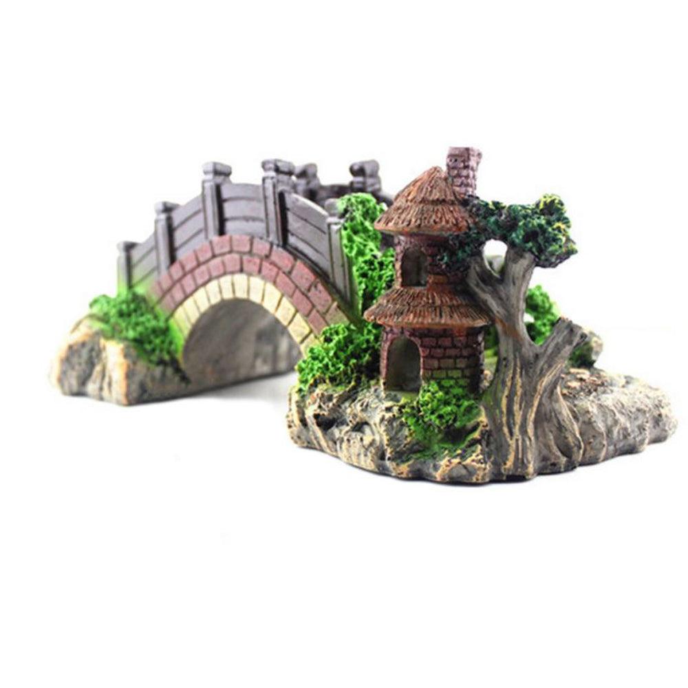 Retro Arch Bridge Resin Aquarium Decoration - Black Red Fish Tank Landscaping Accessory